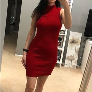 Red knit turtleneck dress sleeveless